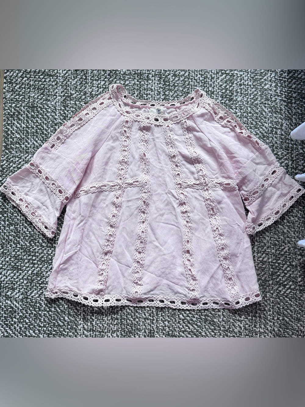 everleigh Light Pink cold shoulder Lace-Trim 100% cotton Blouse